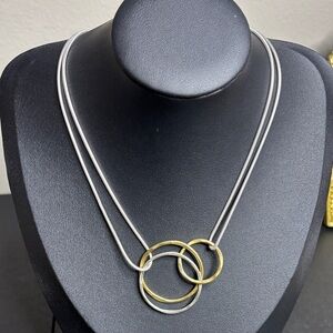 Marjorie Baer SF Interlocking Hammered Two Tone Rings Necklace
